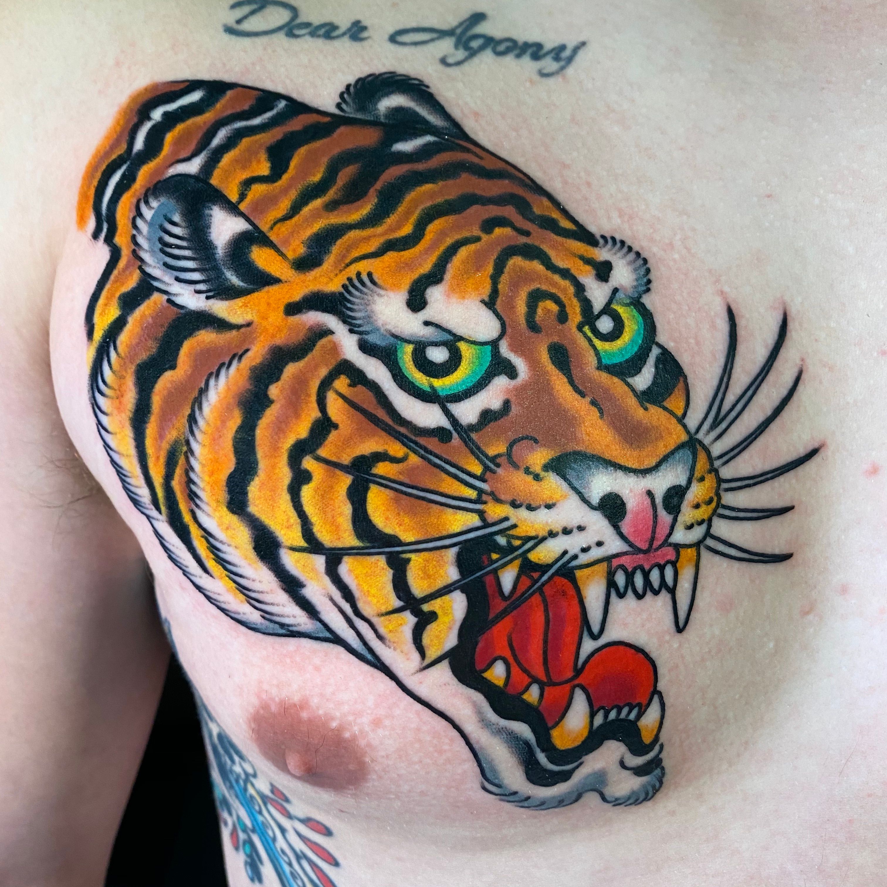 tattoo design of a beautiful girl warrior under a tiger head hy   Arthubai