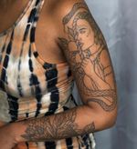 Healed sleeve by Saga Maria Art #SagaMariaArt #illustrative #portrait #lady #florals #plant #nature #snake #tattoosondarkskin #darkskintattoo