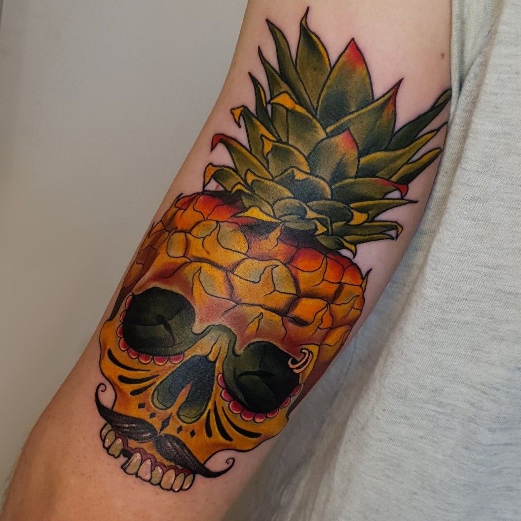 Red Baron Ink Tattoo  Grant did this fun pineapple skull tonight Email