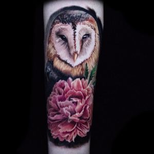 In progress sleeve love this section of this barn owl and peony 