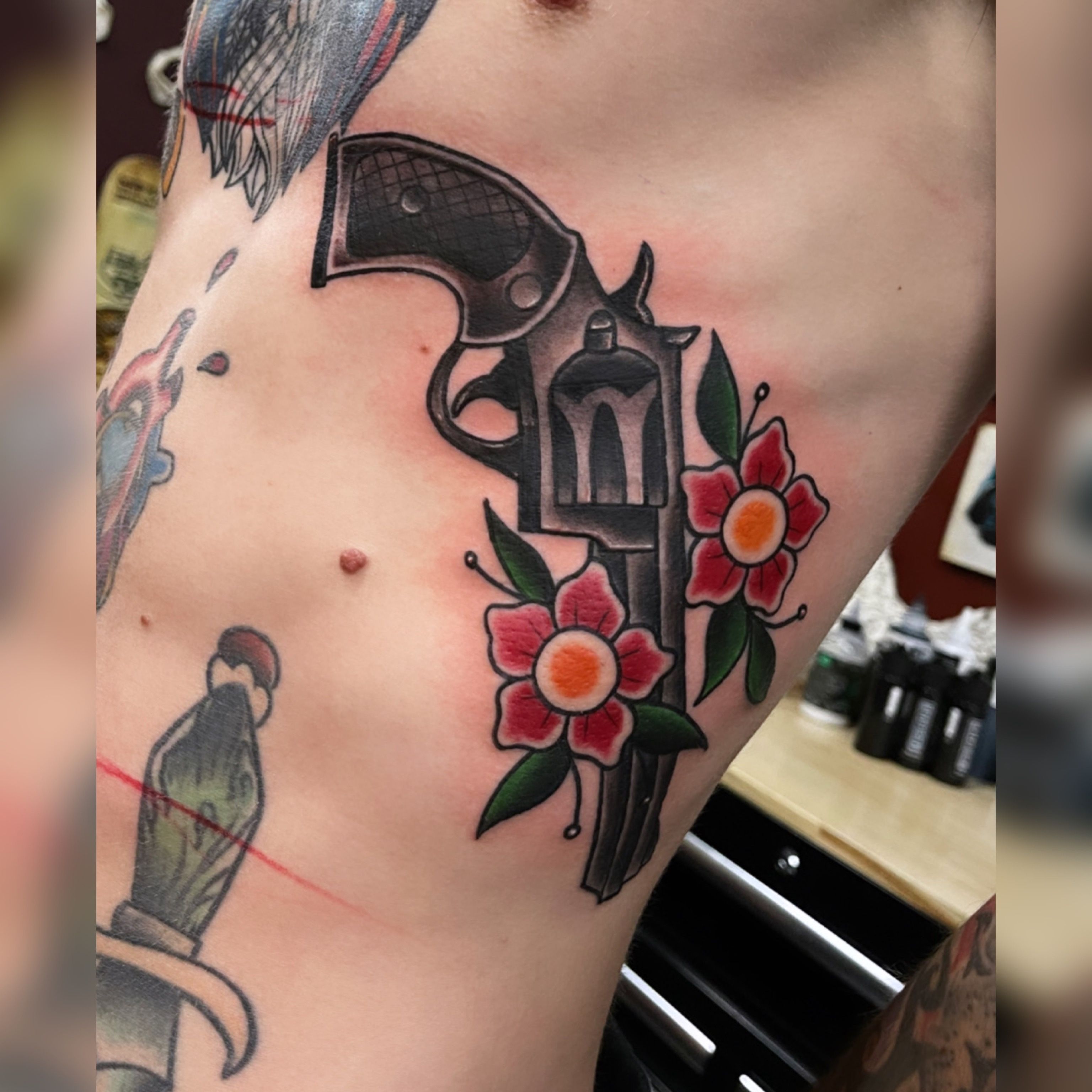 American Traditional Revolver Tattoo