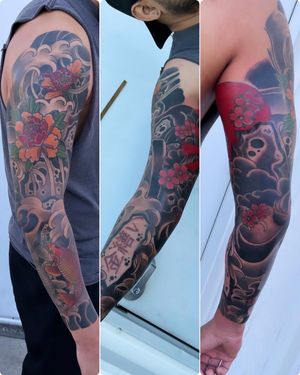 Japanese Sleeve : Done in 4 sessions total 4-5 hours each session ! Book your consultation via my website: www.tattoosbyag.com ! #Japanese #JapaneseTattoo #Irezumi #FullSleeve #Dallasfortworth #DallasfortworthTattoos #DFWtattoos 