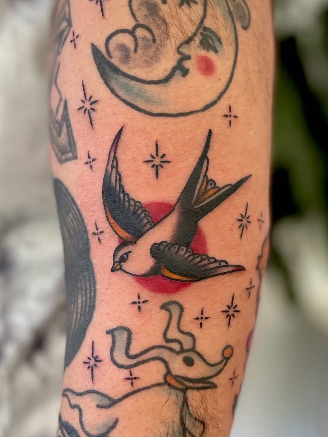 Tattoo uploaded by Anna Westby • Fred Marquand sparrow from my flash, with  sparkle filler ✨ • Tattoodo