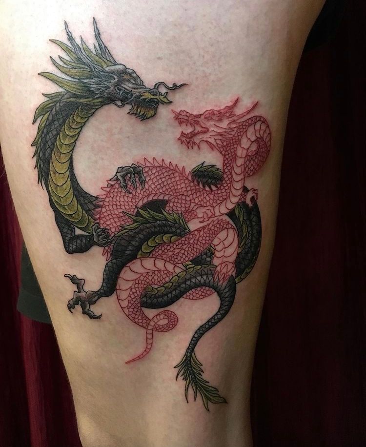 Double dragon full arm sleeve tattoo  Tattoo contest  99designs