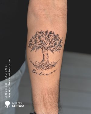 Believe in your Dreams, Motivational Script Tattoo by Anvesh Gajengi at Aliens Tattoo India. 
If you wish to get this tattoo visit our website- www.alienstattoo.com
