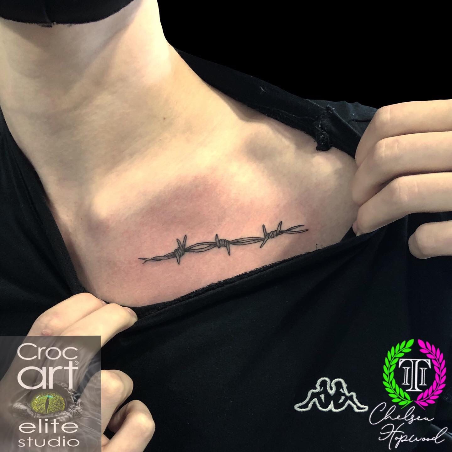 Barbed wire collar bone tattoo