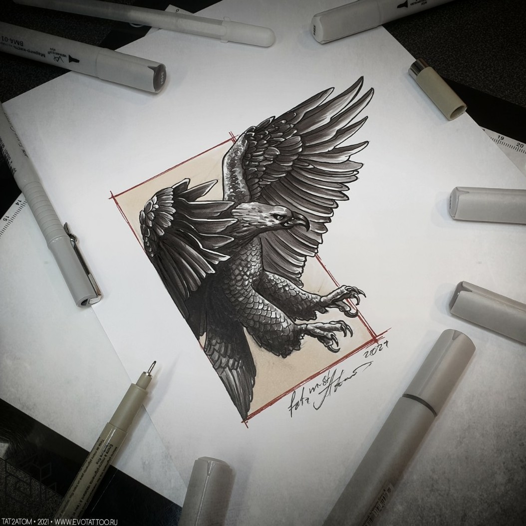 Tattoo uploaded by Вадим • Тату эскиз Орёл. Эскиз нарисован линерами Micronи FaberCastell, маркерами-кистями Vista-artista. Тату мастер Вадим. Студияхудожественной тату и пирсинга Evo. www.evotattoo.ru. Тел./whatsapp/telegram:89255143553 #тату ...
