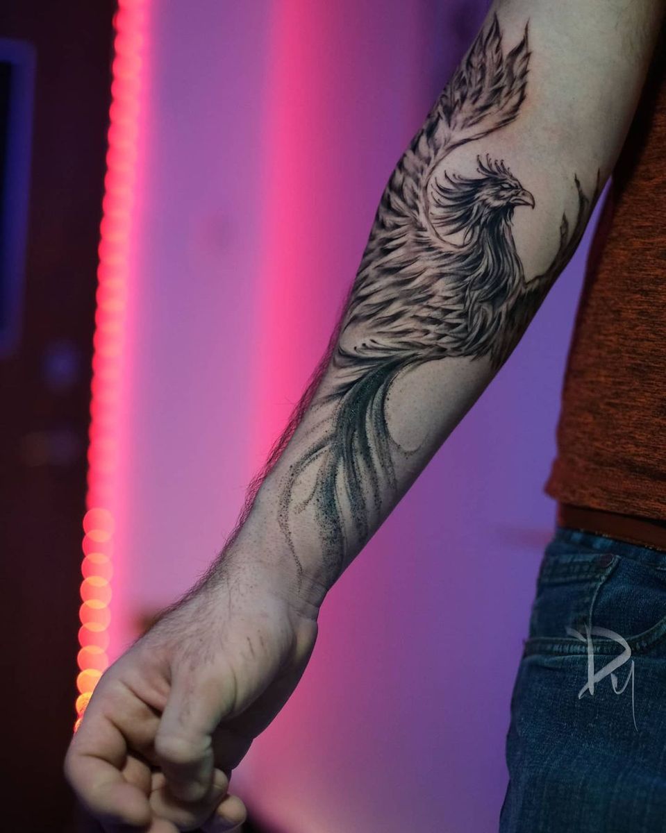 Tattoo uploaded by Dylan C • realistic-Black-and-grey-phoenix-tattoo ...