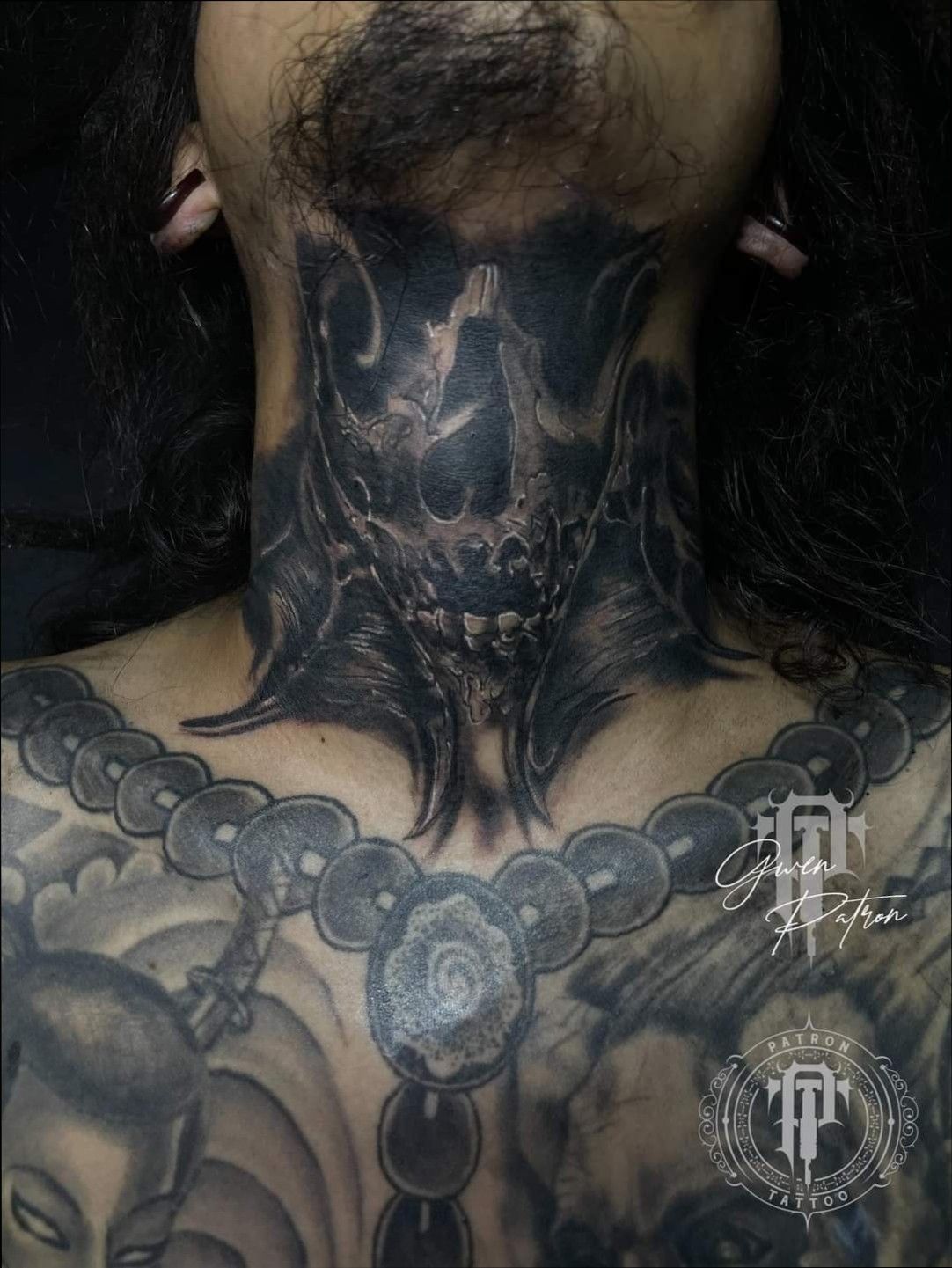 Painted Temple : Tattoos : Body Part Neck : Billy Williams Rose Skull
