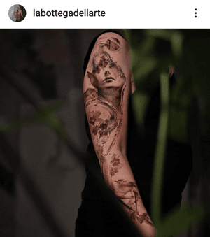 Unique bird, flower, woman, and pattern design by La Bottega dell'Arte. Perfect for those who appreciate intricate tattoos.