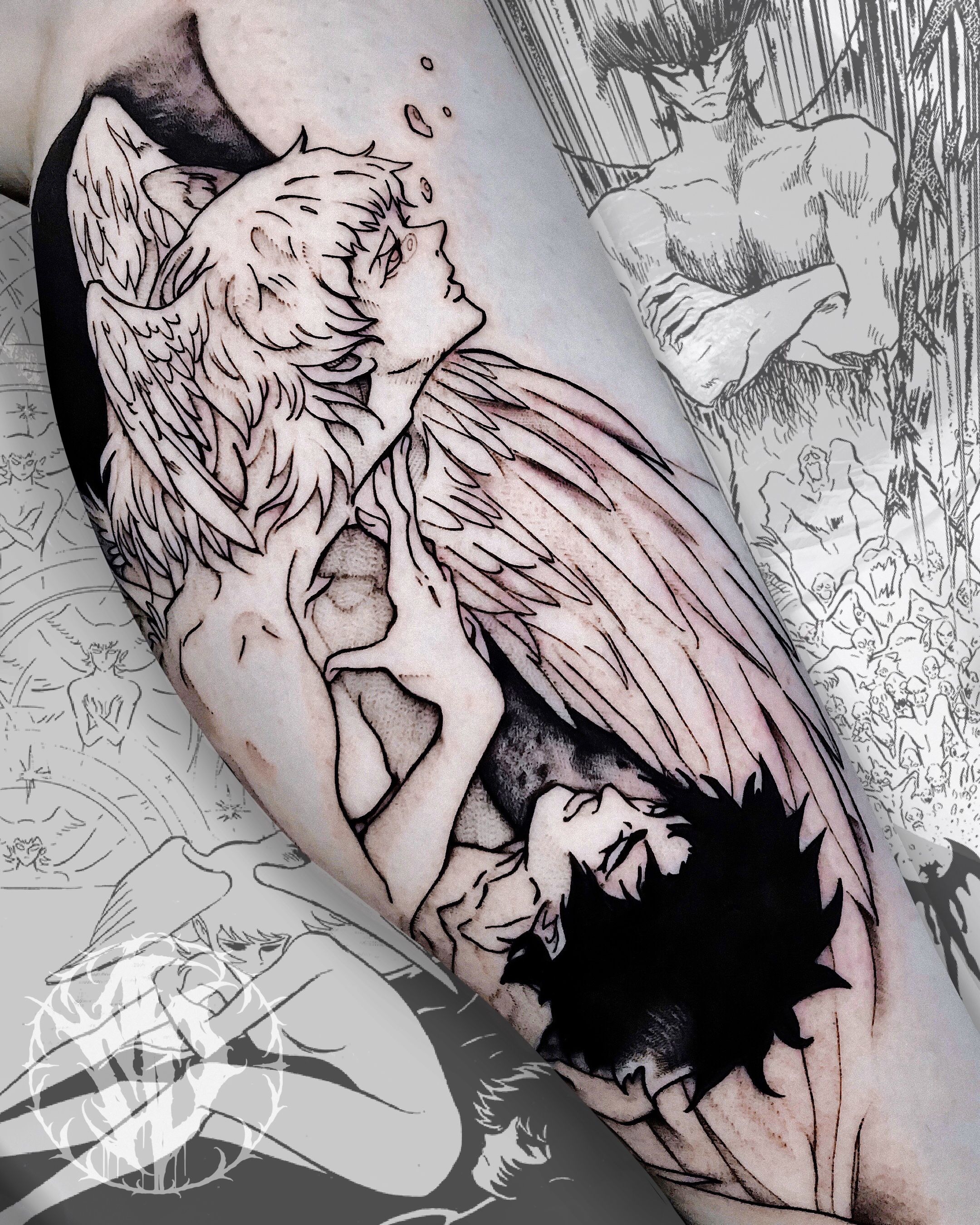 Anime tattoos by James Tran on Instagram Just finished this Devilman  Crybaby tattoo Satan with Amon crying with an awesome Gojo tattoo by the  one and only inkray asking if he