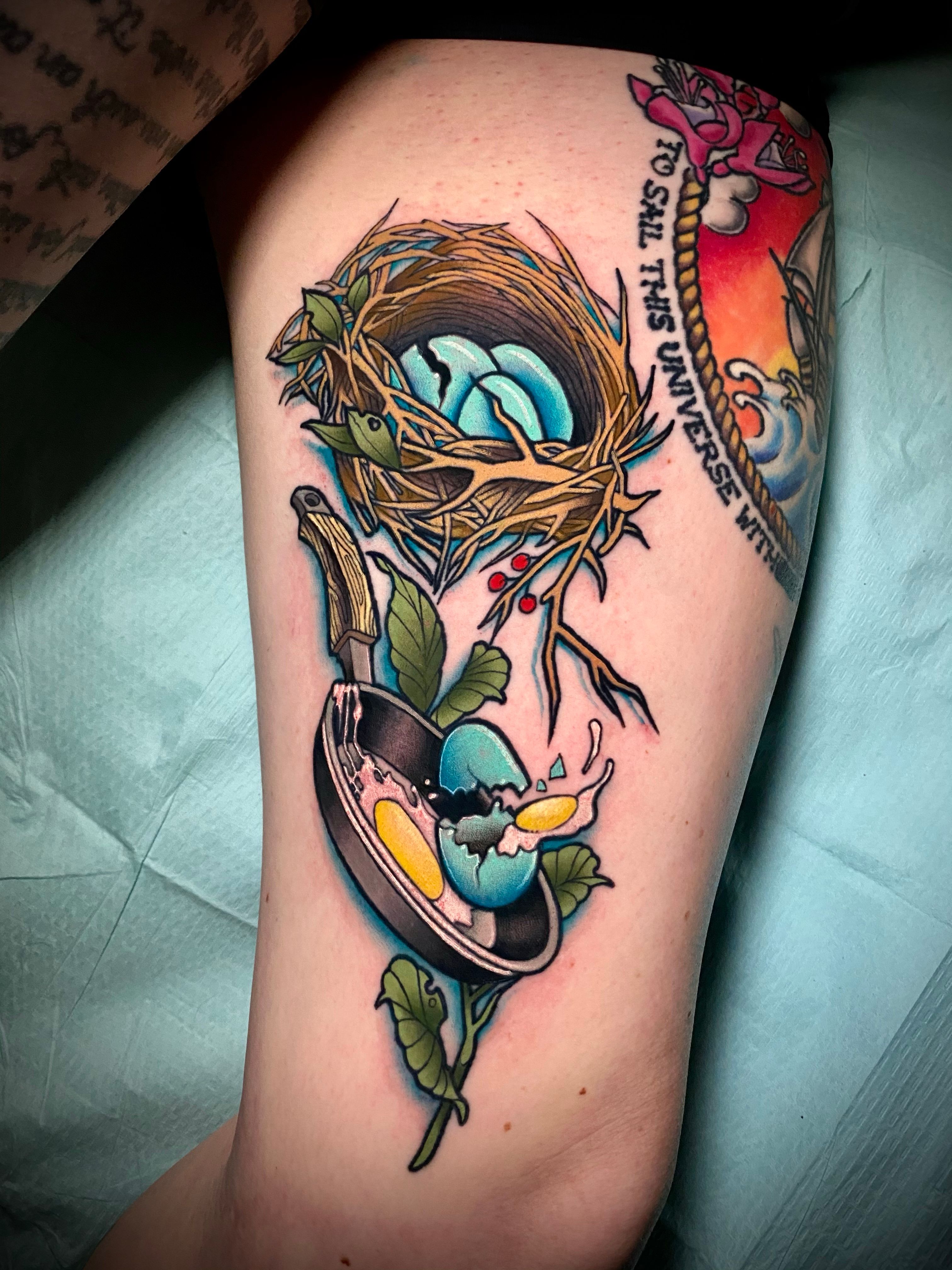 Birds nest tattoo. My brand new tattoo which represent my kids I will feed  all my life long!