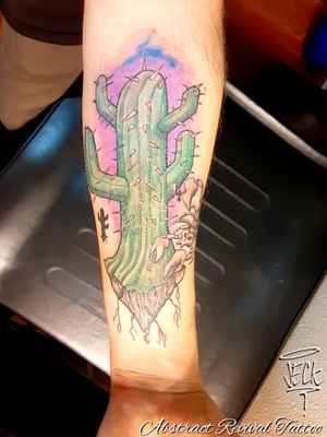 Custom cactus and scorpion Arizona sunset tattoo 
