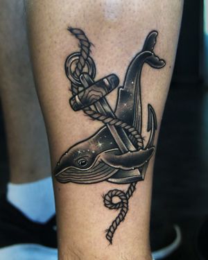 Traditional tattoo whale.