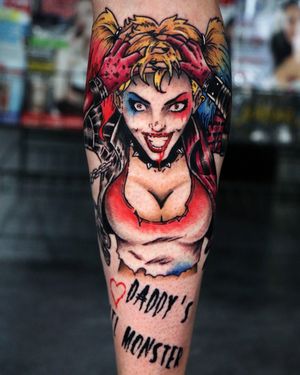 New school portrait tattoo. Harley Quinn tattoo