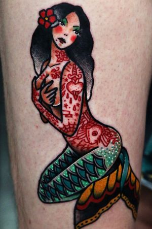 Traditional tattoo mermaid.