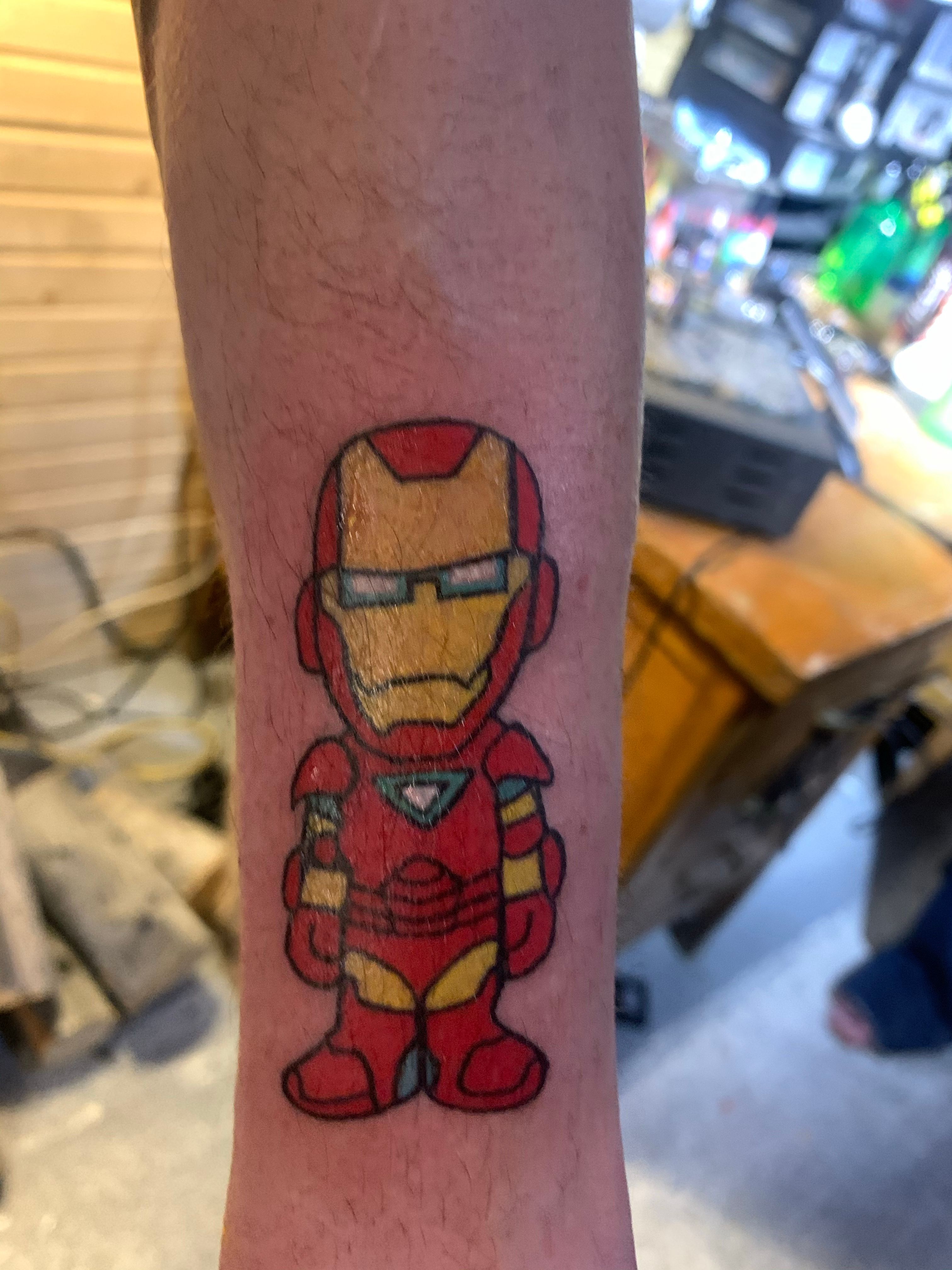 Tattoo uploaded by kylewhite14  1 month healed cartoon iron man   Tattoodo
