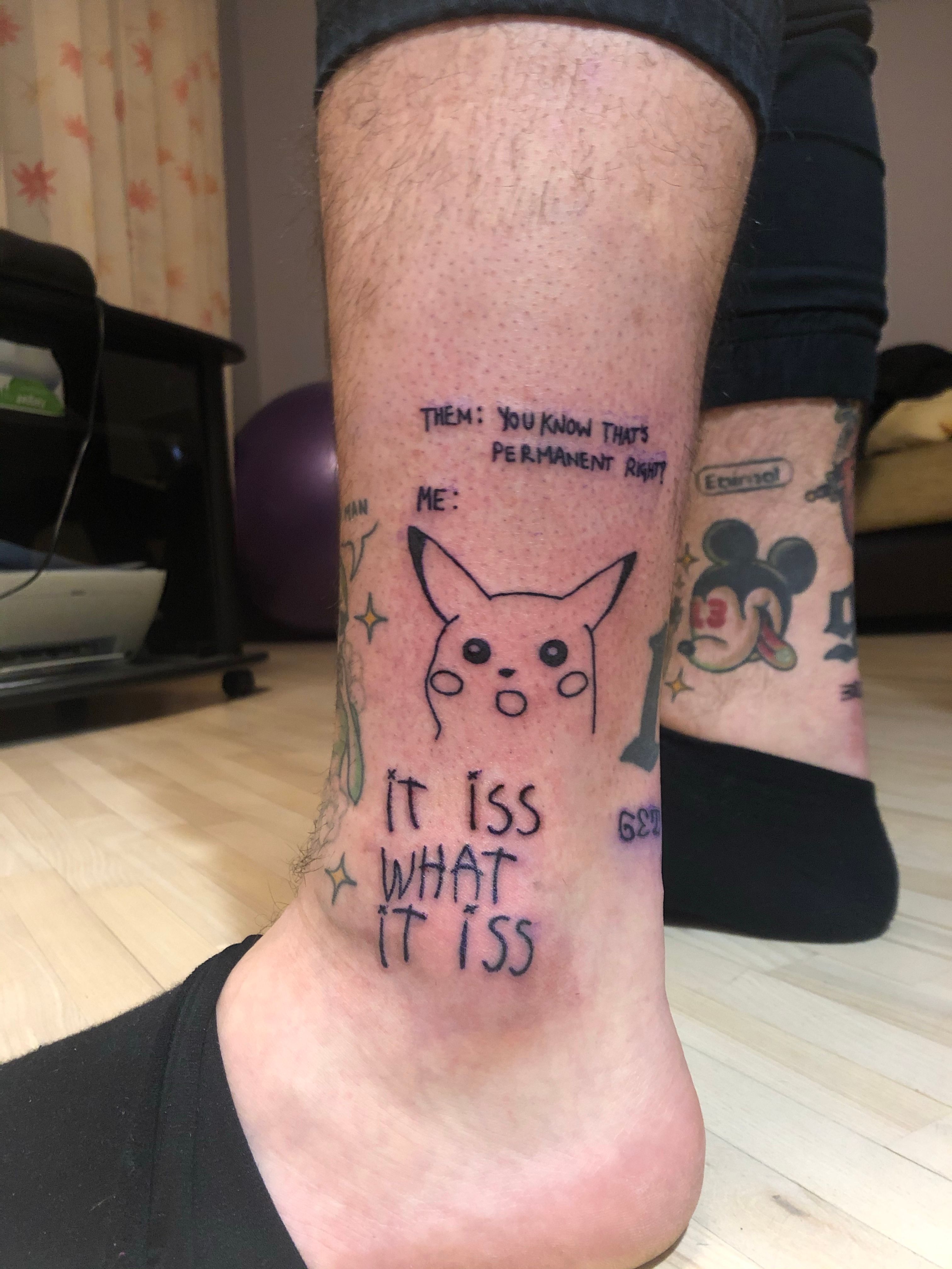 Meme Pikachu tattoo done by @tamagore_tattoo To submit your work use the  tag #animemasterink And don't forget to share our page too! #t... |  Instagram