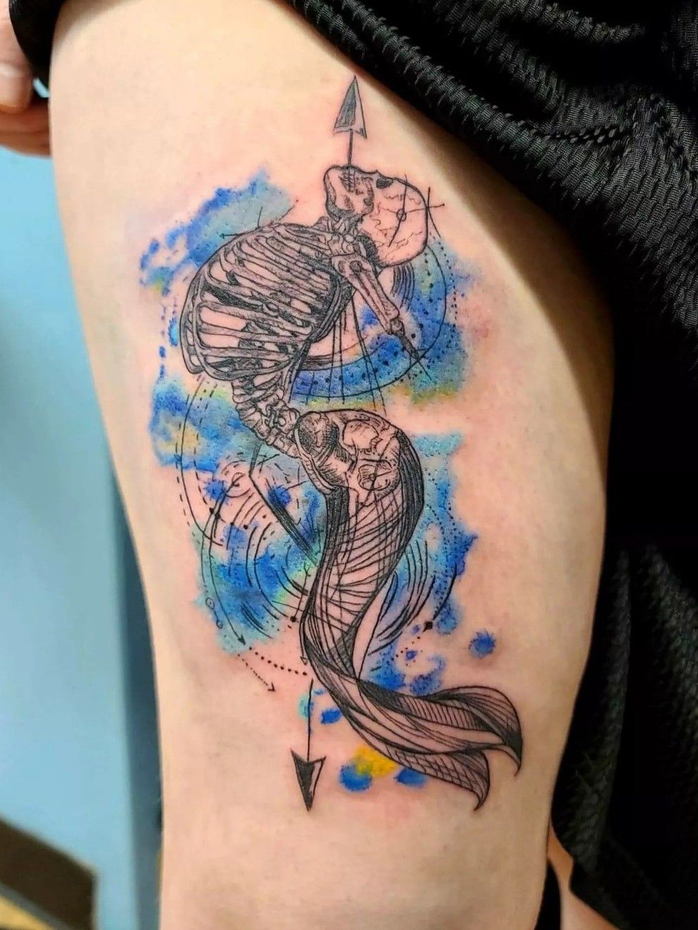 Skeleton mermaid  Mermaid tattoos Mermaid skeleton Leg tattoos