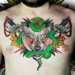 Chest Wolf tattoo