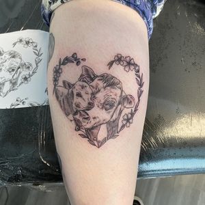Cow and calf in botanical heart 