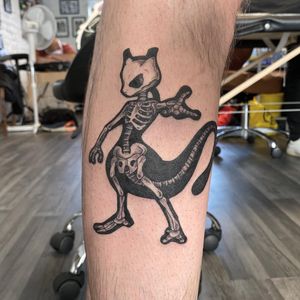 Mew-two skeleton tattoo, Design by Illustrator, permission given to tattoo 