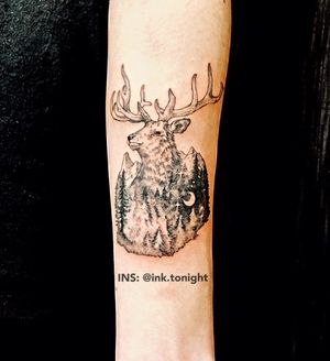 Customized design. Deer & forest #animal #deer #blackandgrey #illustrative