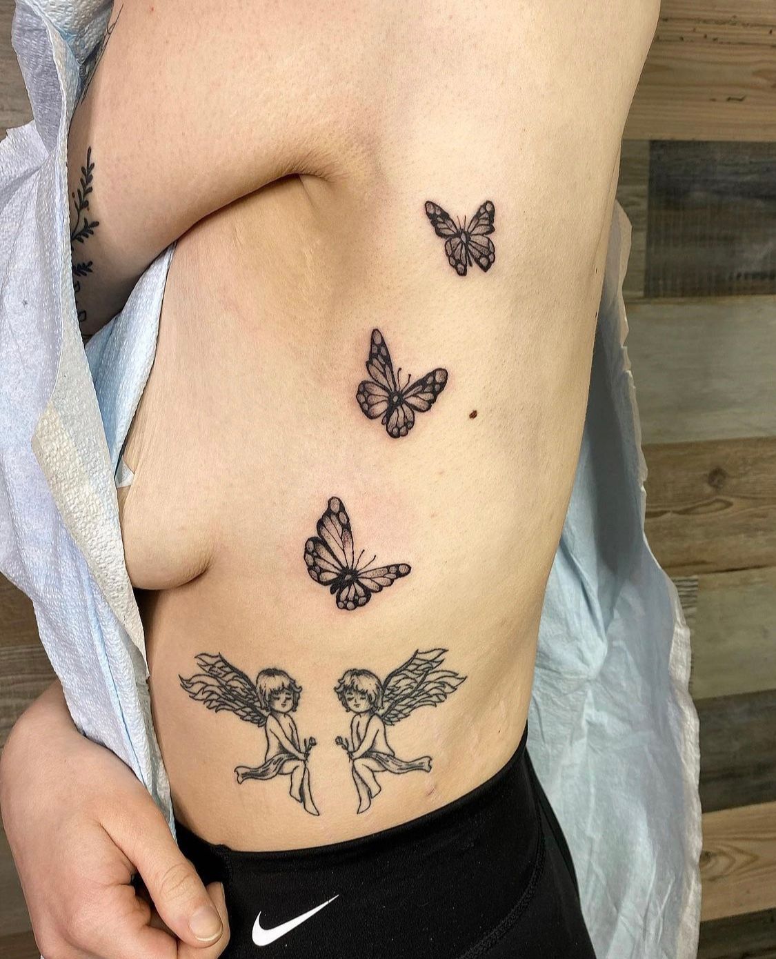 butterfly side tattoos for women