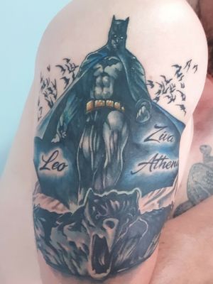 Tattoo uploaded by Jarrod Foster • Batman tat with kids names. • Tattoodo Tattoo uploaded by Jarrod Foster • Batman tat with kids names. • Tattoodo