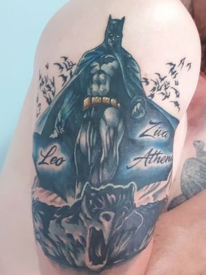 Batman tat with kids names.