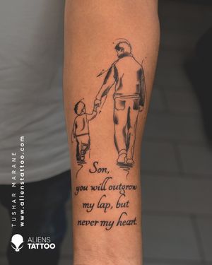 Checkout this amazing father & Son tattoo by Tushar Marane at Aliens Tattoo India. If you wish to get this tattoo visit our website - www.alienstattoo.com