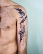 Surreal tattoo by Denis Verba #DenisVerba #surreal #eye #fern #leaf #nature #upperarm