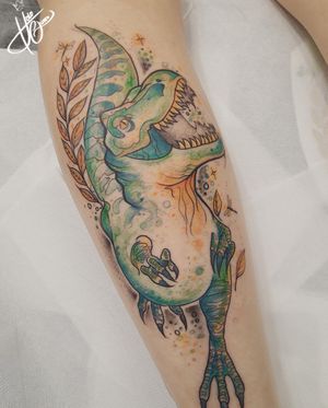 T-rex watercolour tattoo 