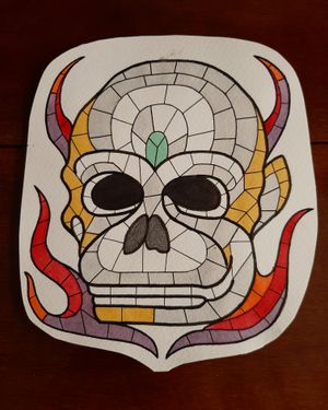 Color Mosaic Tattoo, medieval monkey skull