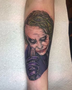 First piece to start my Heath Ledger #Joker Half Sleeve. Work done by Lauren Callahan in the #cleveland Ohio area. #portrait #whysoserious #letsputasmileonthatface