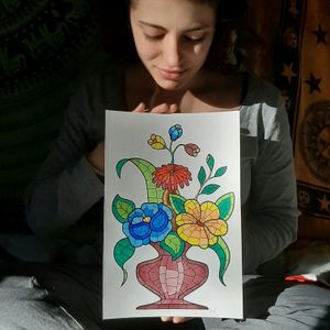 Color Mosaic Tattoo, flowerpot