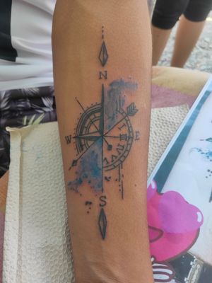 Water colour Compass Design not mine. Clients choice. Credits to the owner of tattoo