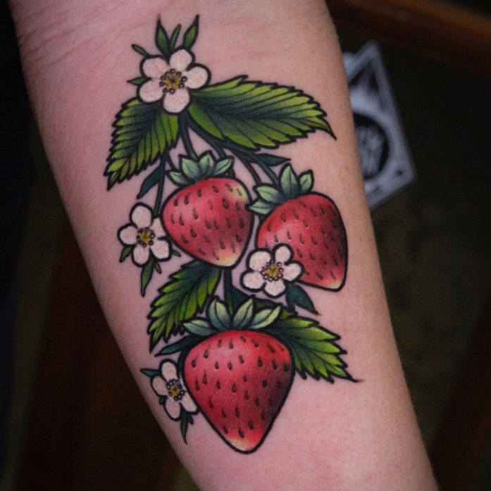 Traditional style strawberry tattoo  Strawberry tattoo Traditional style  tattoo Fruit tattoo
