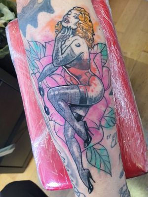 Pinup watercolor tattoo