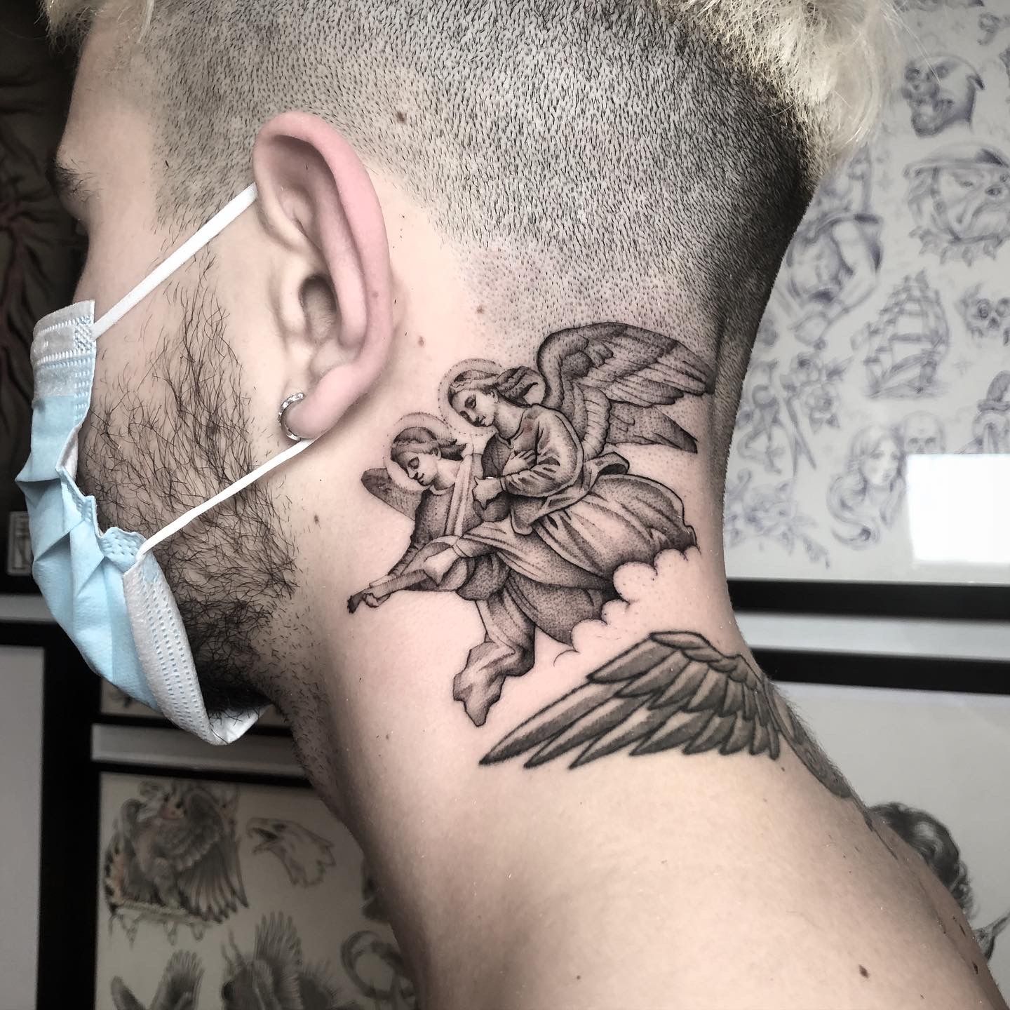 Angel neck tattoo    follow exclusiveblckart   credit bktattooer  sketchtattoos blacktattOoart linearttattoo  Tanjiro Sama  exclusiveblckart on Instagram