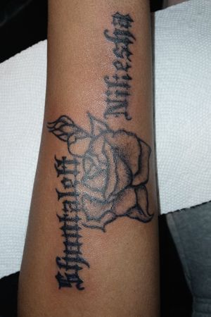 His first tattoo name for his mother and grandmother #gutta2gunz#grooviest_ink