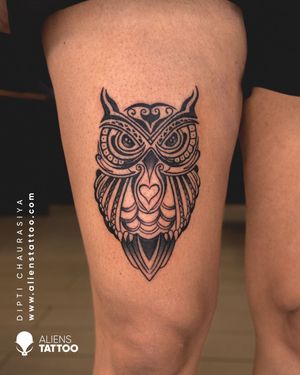 Amazing Owl Tattoo by Dipti Chaurasiya at Aliens Tattoo India.
If you wish to get this tattoo visit our website - www.alienstattoo.com