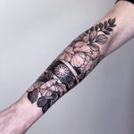 Tattoo by Alena Zozulenko #AlenaZozulenkoo #illustrative #blackandgrey #cuff #wrist #flower #floral #geometric #plant #nature #mandala #sacredgeometry