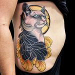 Siamese Cat with black & golden peony. A cover up work.