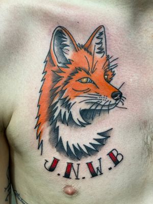 A Fox 🦊 for his son. Late session #chicago #chicagotattoo #chicagotattooshop #chicagotattooartist #tattooshop #royalflesh #royalfleshtattoo #traditionaltattoo #customtattoo #foxtattoo #initialstattoo #chesttattoo #colortattoo #midwest #midwesttattoo #northsidechicago #uptownchicago #lakeviewchicago #buenaparkchicago #walkintattoo #chicagotattooer