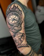 Map and Compass tattoo. @blacksmith.tattoo 