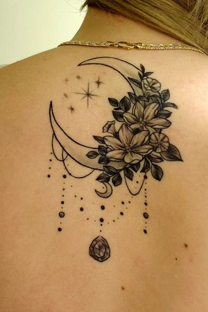 Crescent moon with flowers