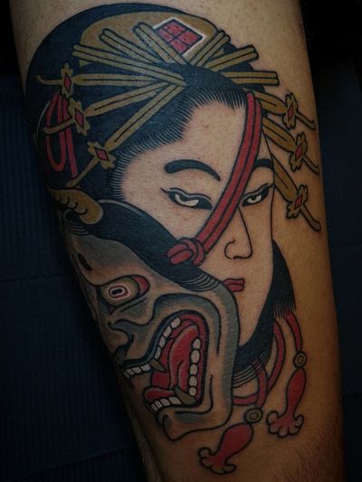 Tattoo by Sven Anholt #SvenAnholt #Anholttattoo #japanese #geisha #hannya #oiran #color #mask 