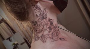 #peony #floraltattoo #sacredgeometry #fineline #necktattoo 