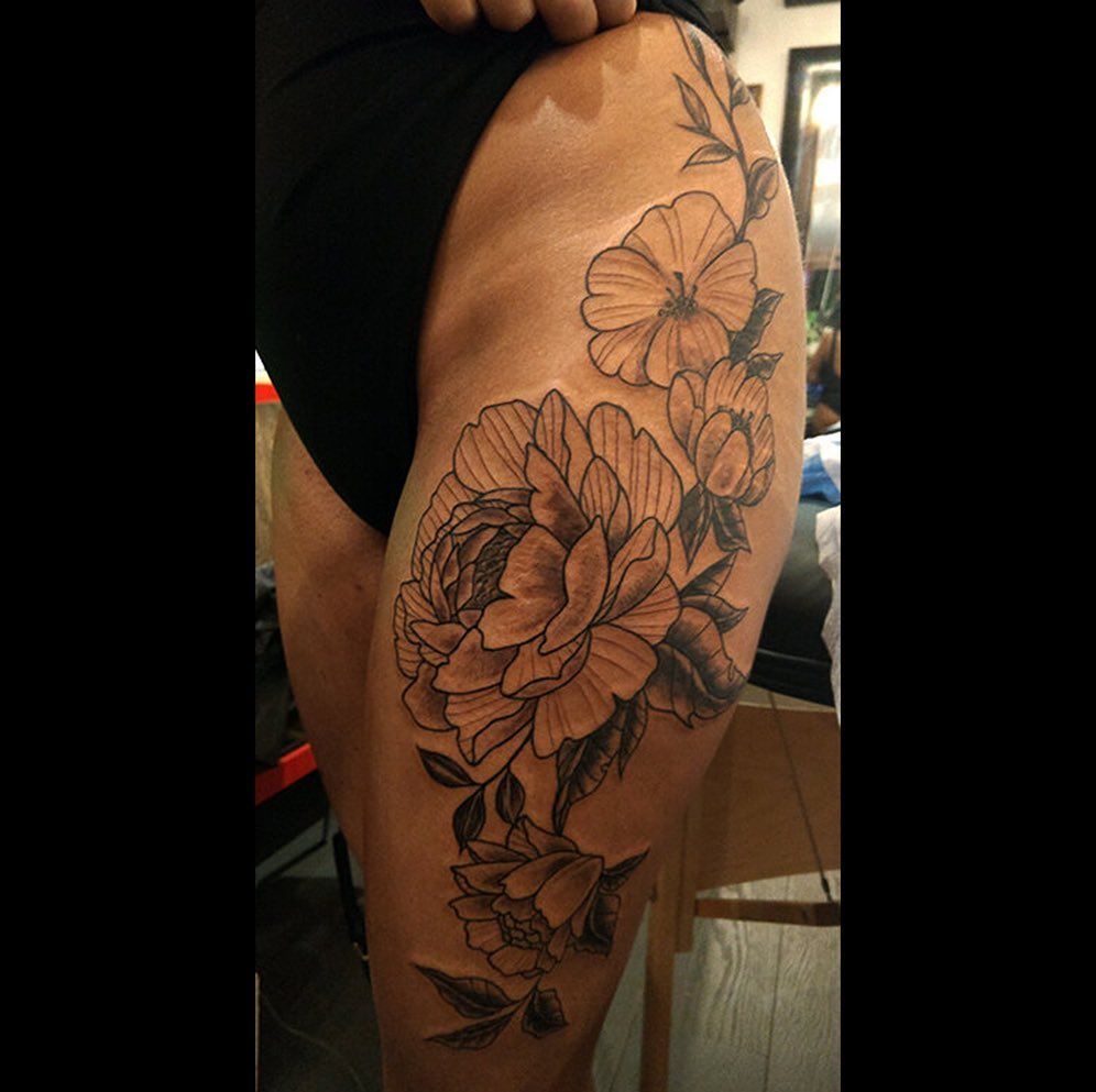 Tattoo tagged with: flower, thigh | inked-app.com